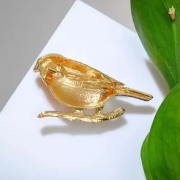 Брошь "Птица" снегирь, чёрно-оранжевый в золоте