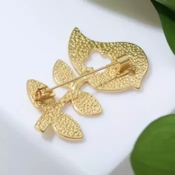 Брошь "Птичка-цветок", цвет матовое золото