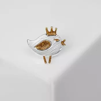 Брошь «Птичка-королёк», цвет серебристо-золотой
