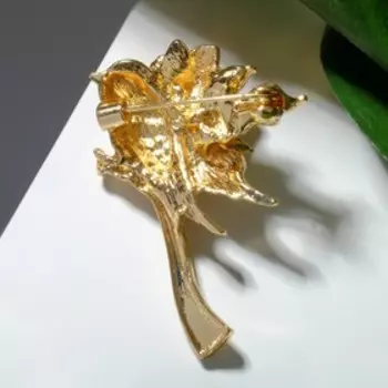 Брошь "Птичка" с посланием, цветная в золоте