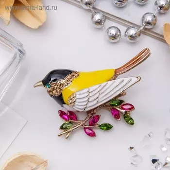 Брошь «Птичка-синичка», цветная в золоте