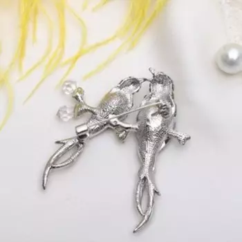 Брошь "Птицы певчие", цвет радужно-серый в серебре