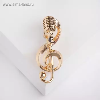 Брошь «Ретро микрофон» с нотой, цвет золото