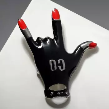 Брошь "Рука" рок, цвет красно-чёрный в серебре