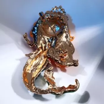 Брошь "Русалочка", цветная в золоте