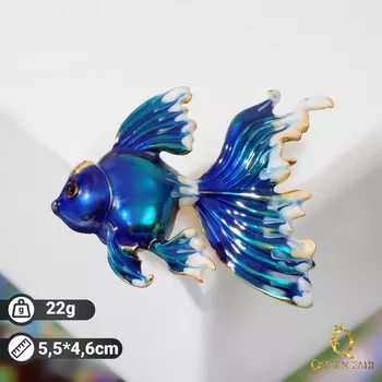 Брошь «Рыбка» петушок, цвет бело-синий в золоте