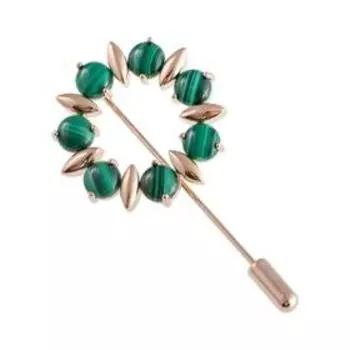 Брошь с малахитом "Неделя", позолота с родированием