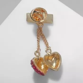 Брошь "Сердца" 4EVR, цвет красно-белый в золоте