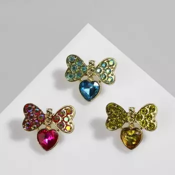 Брошь «Сердце» с бантиком, МИКС в золоте