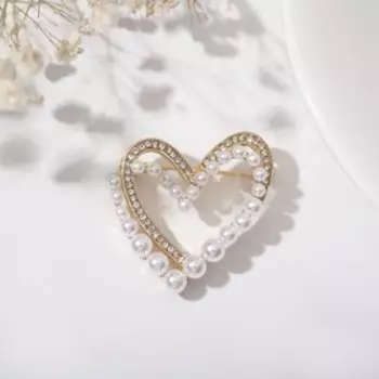 Брошь "Сердце" тень, цвет белый в золоте