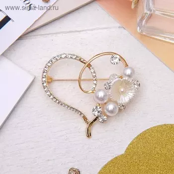 Брошь «Сердце» жемчужное, цвет белый в золоте