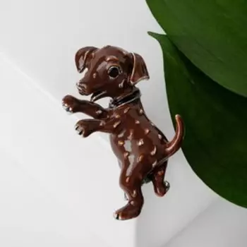 Брошь "Щенок" весёлый, цвет коричневый в серебре