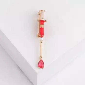 Брошь «Шприц» медицинский, цвет красный в золоте