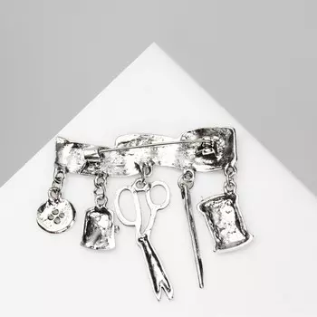 Брошь «Швейный набор» цвет чернёное серебро