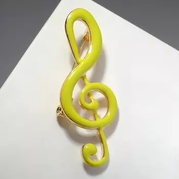 Брошь "Скрипичный ключ" крупный, цвет жёлтый в золоте