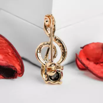 Брошь «Скрипичный ключ» мини, вдохновение, цвет чёрно-белый в золоте