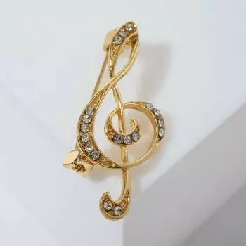 Брошь «Скрипичный ключ» сияние, белая в золоте