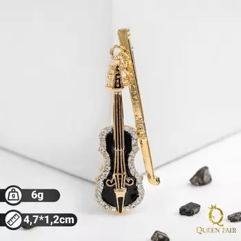 Брошь «Скрипка», цвет чёрно-белый в золоте