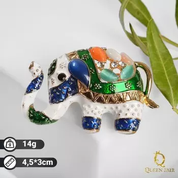 Брошь «Слон» цирковой, цветная в золоте