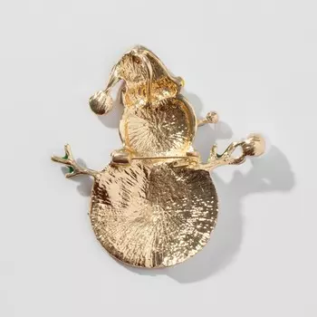 Брошь "Снеговик" с жемчугом, цветная в золоте