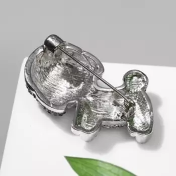 Брошь "Собачка" болонка, цвет чёрно-белый в серебре