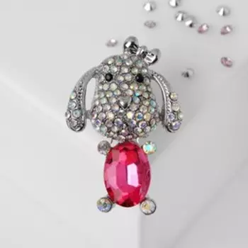 Брошь "Собачка" снуп, цвет розовый в серебре