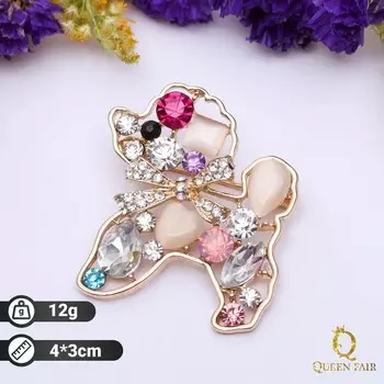 Брошь «Собака» пудель, цветная в золоте