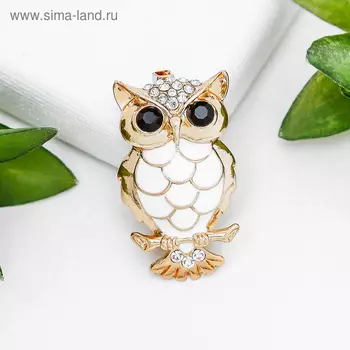 Брошь «Сова», цвет чёрно-белый в золоте