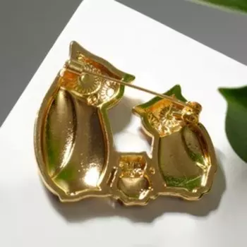 Брошь "Совы" семейство, цветная в золоте