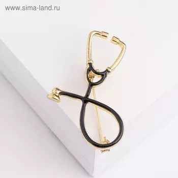 Брошь «Стетоскоп», цвет чёрный в золоте