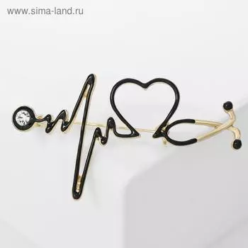 Брошь «Стетоскоп» кардиограмма, цвет чёрный в золоте