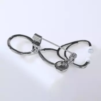 Брошь "Стетоскоп" петля, цвет белый в серебре