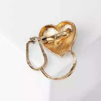 Брошь «Стетоскоп» с сердцем, цветная в золоте