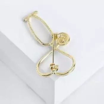 Брошь «Стетоскоп» сердце, синяя в золоте