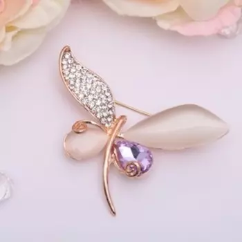 Брошь «Стрекоза большая», цветная в розовом золоте