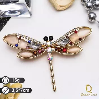 Брошь «Стрекоза» утренняя, цветная в золоте