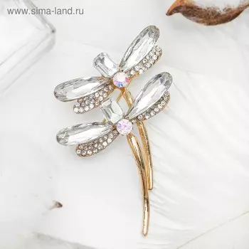 Брошь "Стрекозы" пара, цвет белый в золоте
