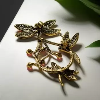 Брошь "Стрекозы" трио, цветная в чернёном золоте