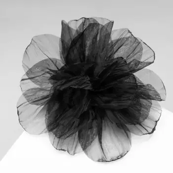 Брошь текстильная «Цветок» объемный, невесомый, цвет чёрный