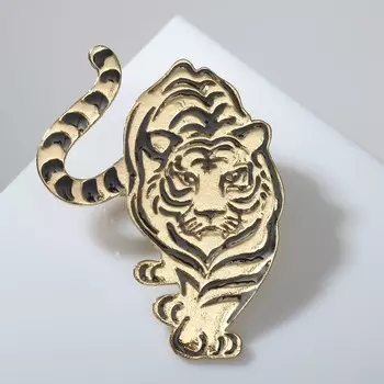 Брошь "Тигр", цвет чёрный в золоте