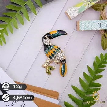 Брошь «Тукан» тропический, цветная в золоте