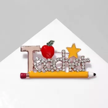 Брошь «Учитель» английского, цветная в золоте