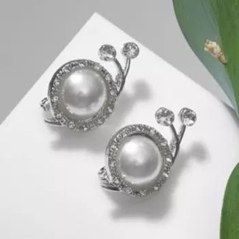 Брошь «Улиточка» с жемчужиной, белая в серебре