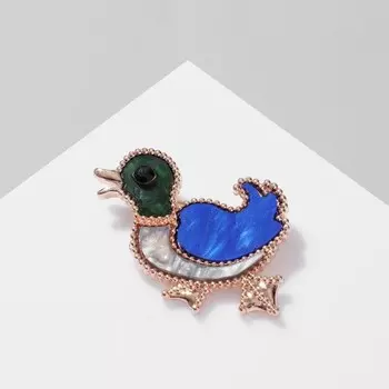 Брошь «Утка», цветная в розовом золоте