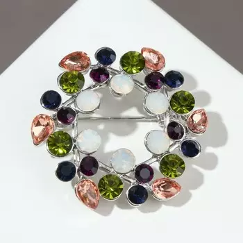 Брошь "Венок" из веточек, цветная в серебре