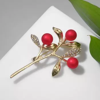 Брошь "Веточка", цвет красно-белый в золоте