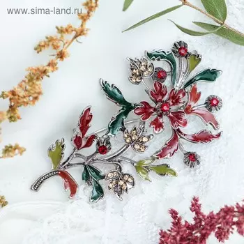 Брошь «Веточка осени», цветная в чернёном серебре