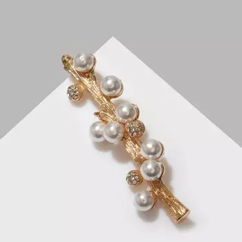 Брошь «Веточка» с жемчугом, цвет белый в золоте