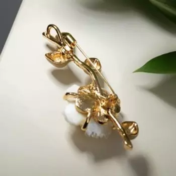 Брошь "Ветвь" расцветающая, цвет бело-коричневый в золоте