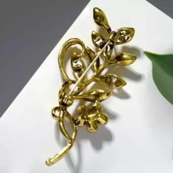 Брошь "Ветвь" с цветком, цвет коричневый в чернёном золоте